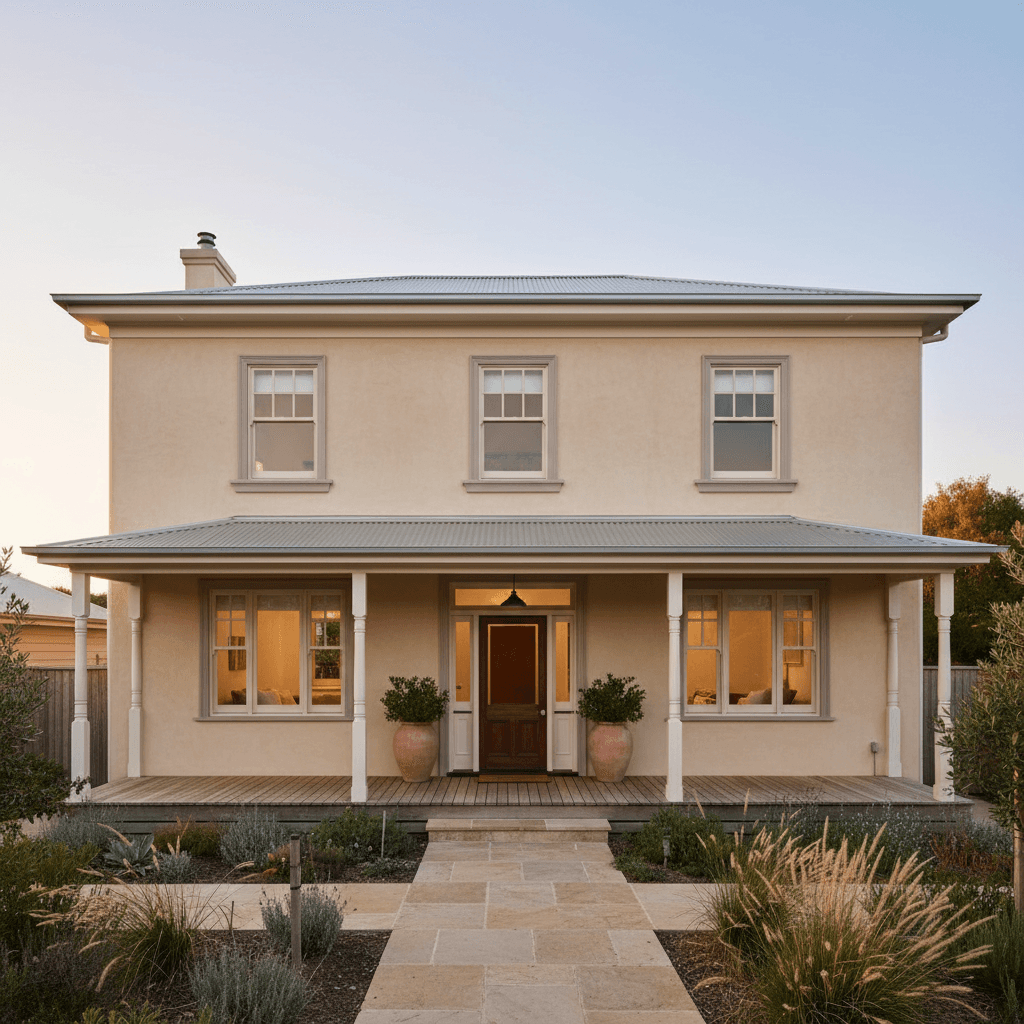 Modern home exterior with coordinated paint colors showing how trim and main color work together