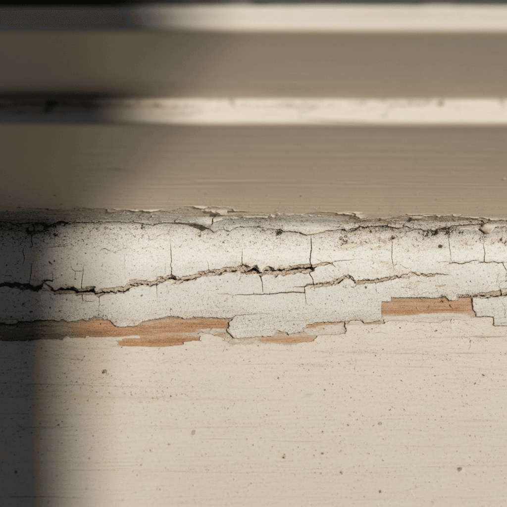 Cracked exterior caulk along a window frame showing horizontal fractures