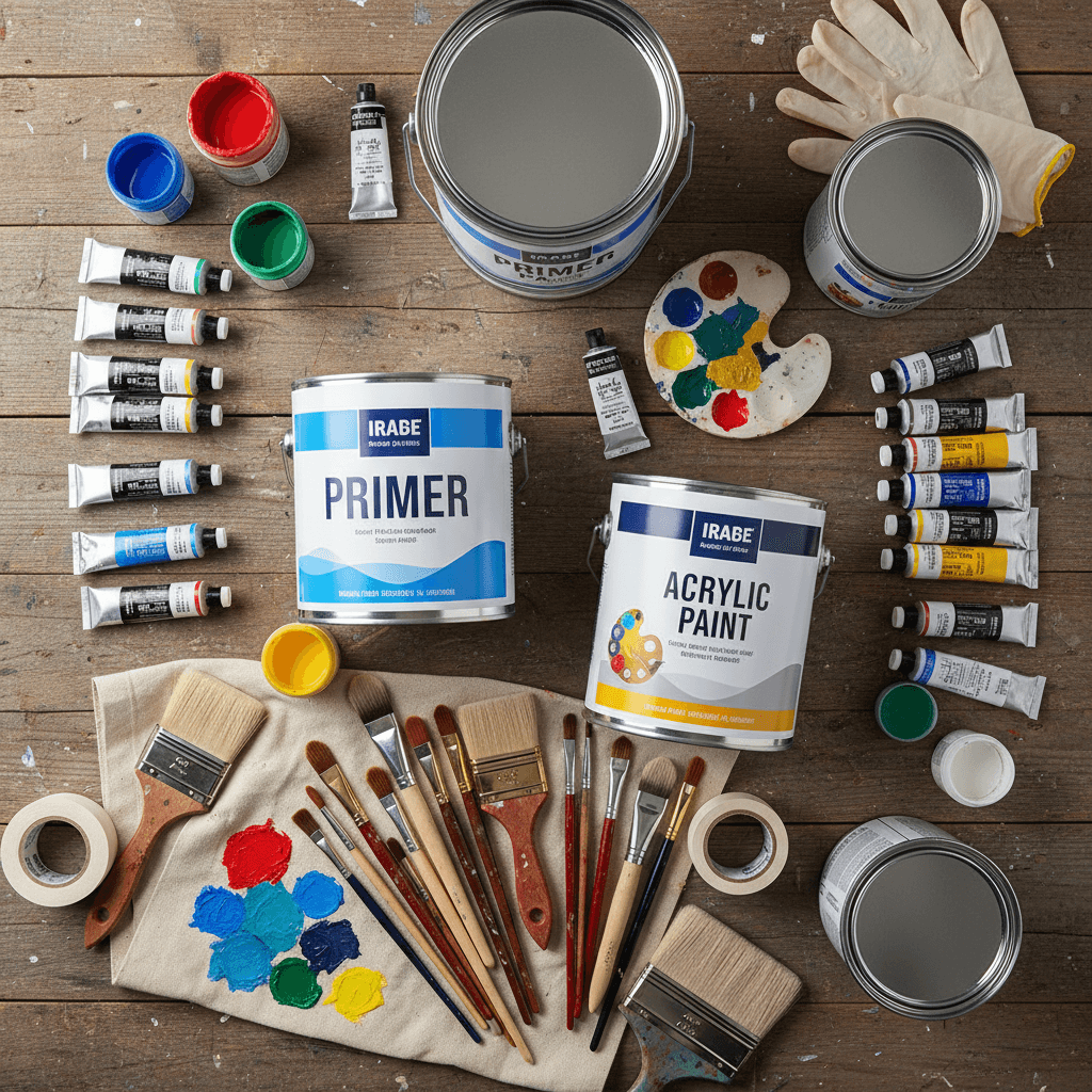 Selection of painting materials and supplies