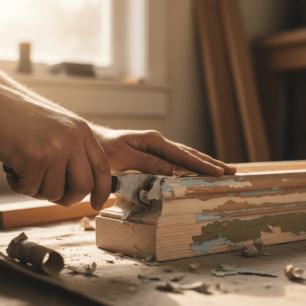 Scraping loose paint to create a solid surface for new coating