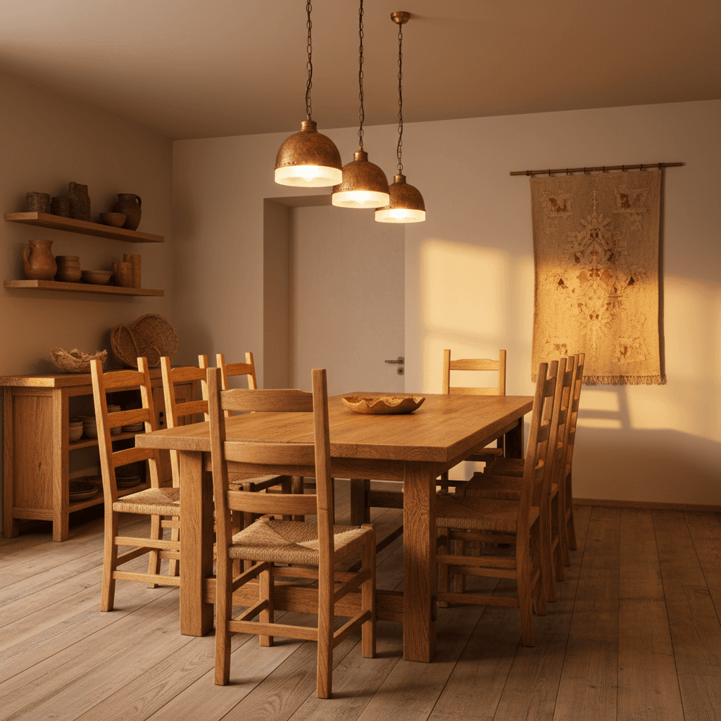 Dining room with warm neutral wall color
