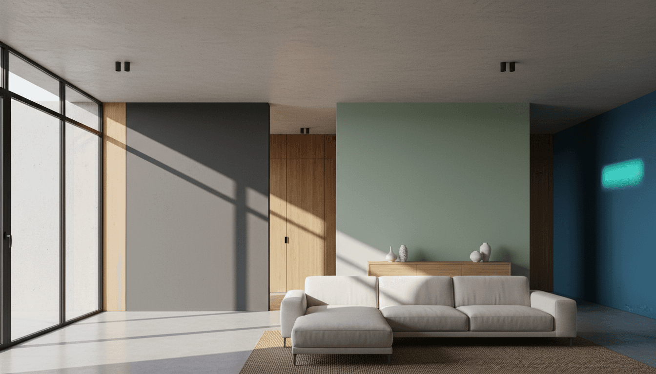 Bright living room with natural light showing how paint colors appear different in various lighting conditions throughout the space