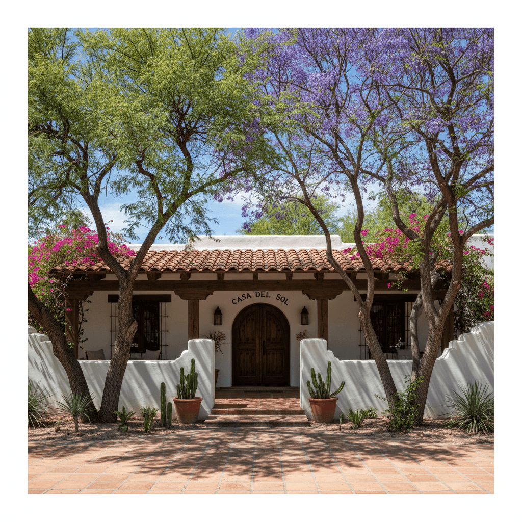 Home exterior showing sun exposure and shade from trees