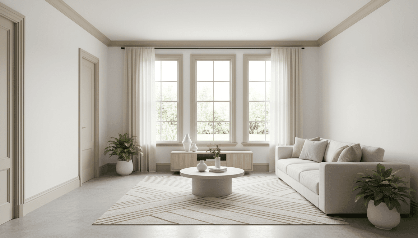 Professionally painted modern interior with clean white walls, warm neutral trim, and soft natural light