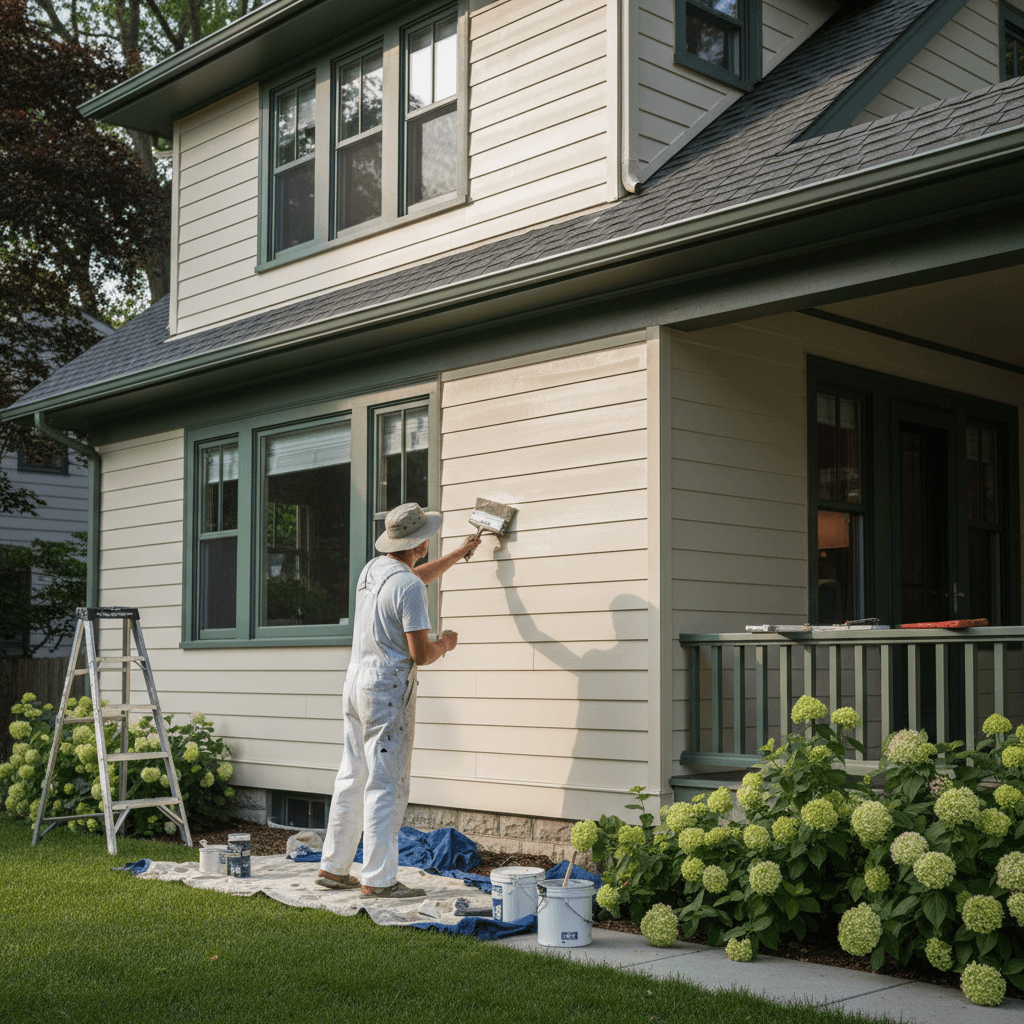 Exterior house painting in progress