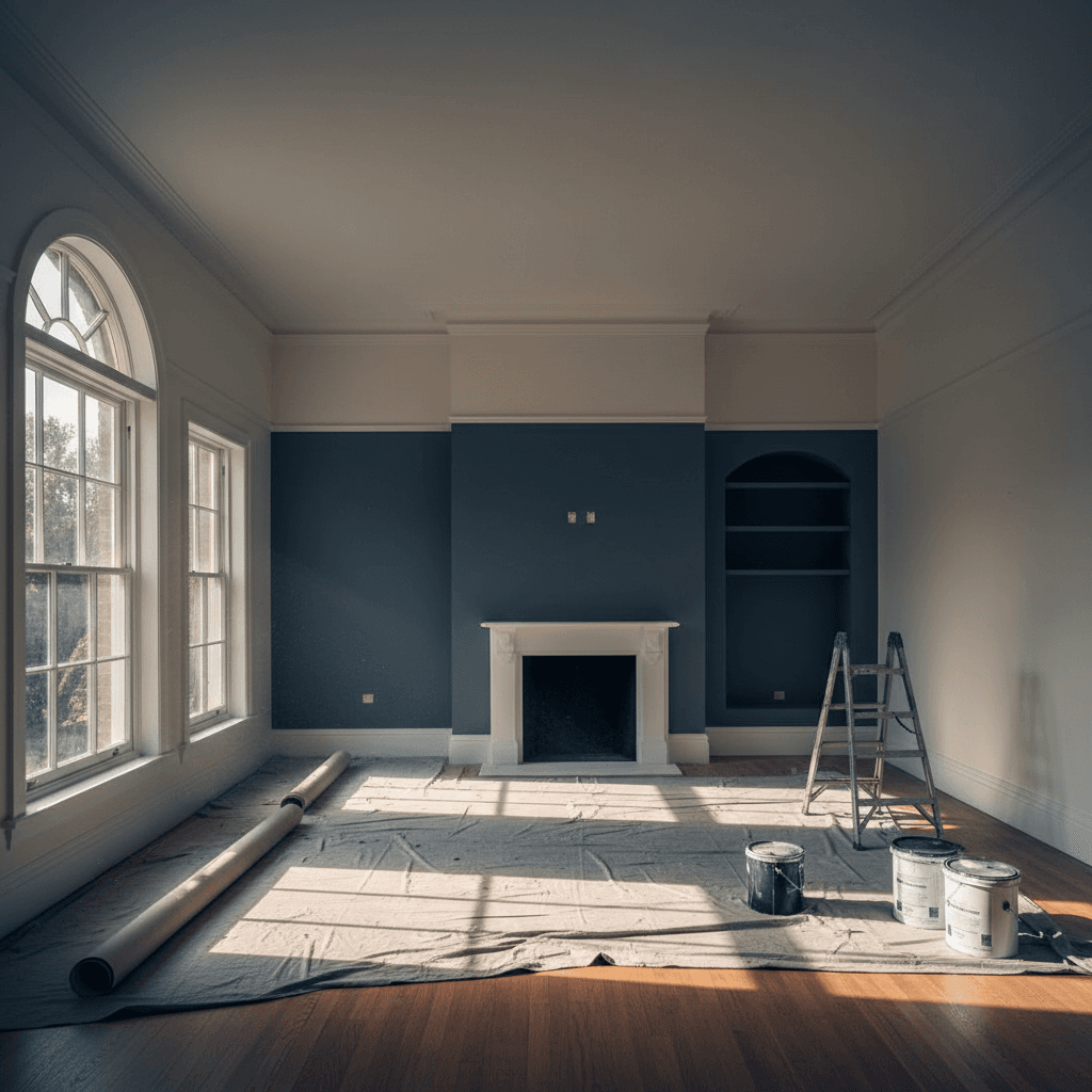 Interior room with freshly painted walls showing color transformation