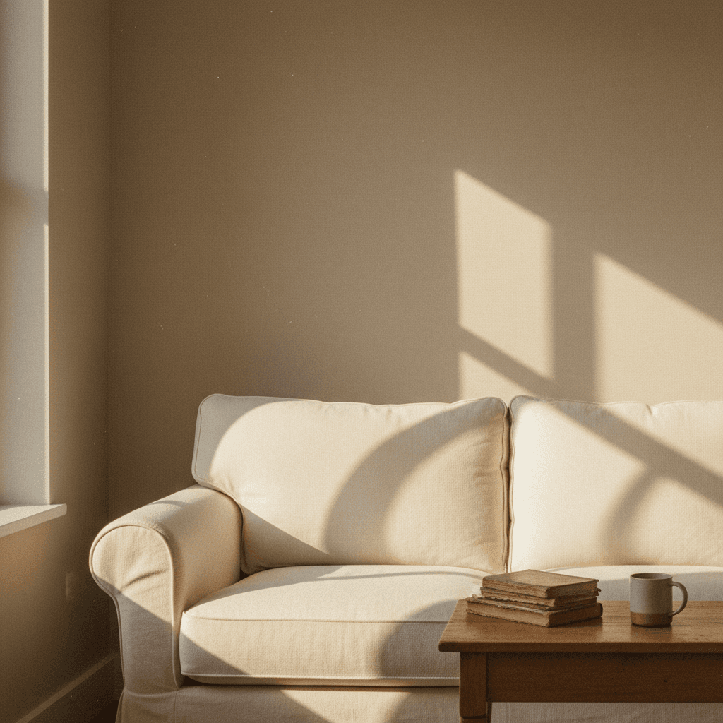 Living room with warm neutral paint color