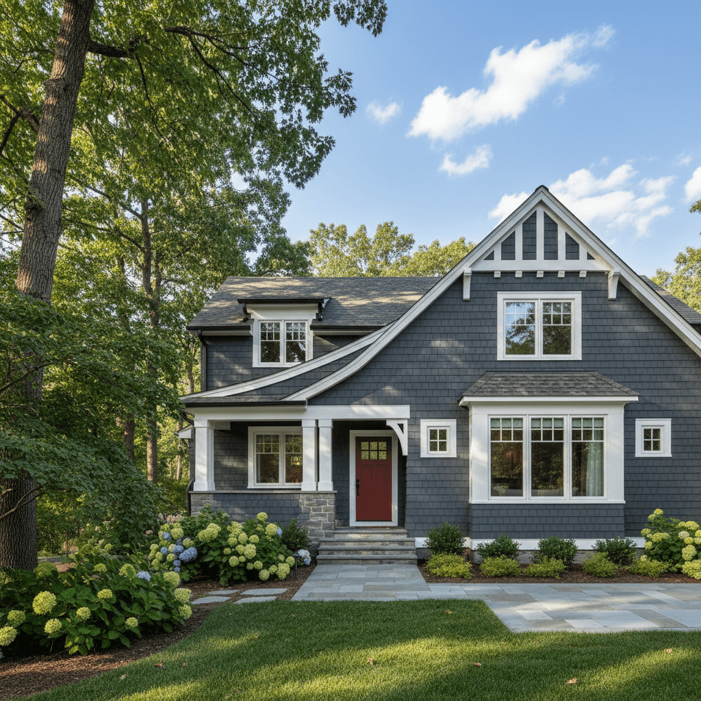 Exterior home with completed professional paint job