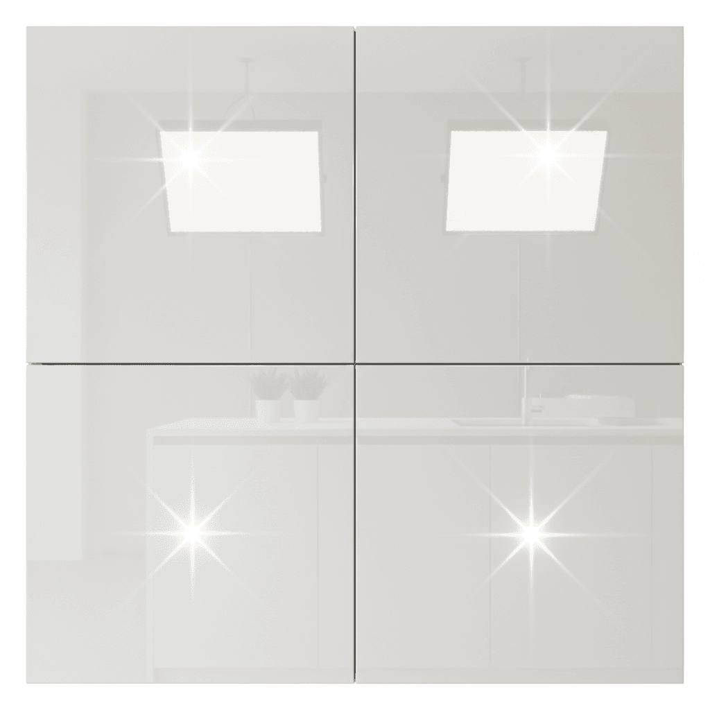 High-gloss finish on cabinet doors