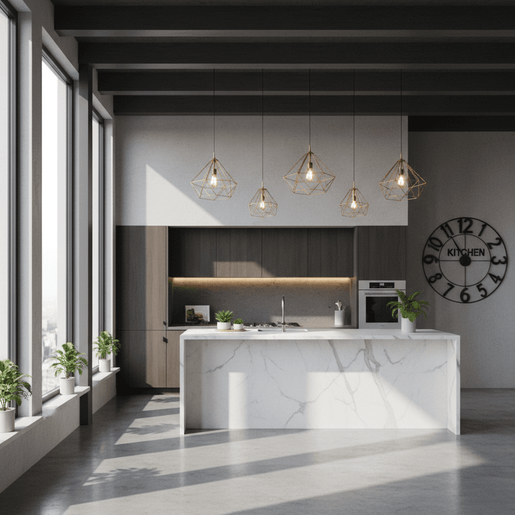 Combined natural and artificial lighting in a kitchen space