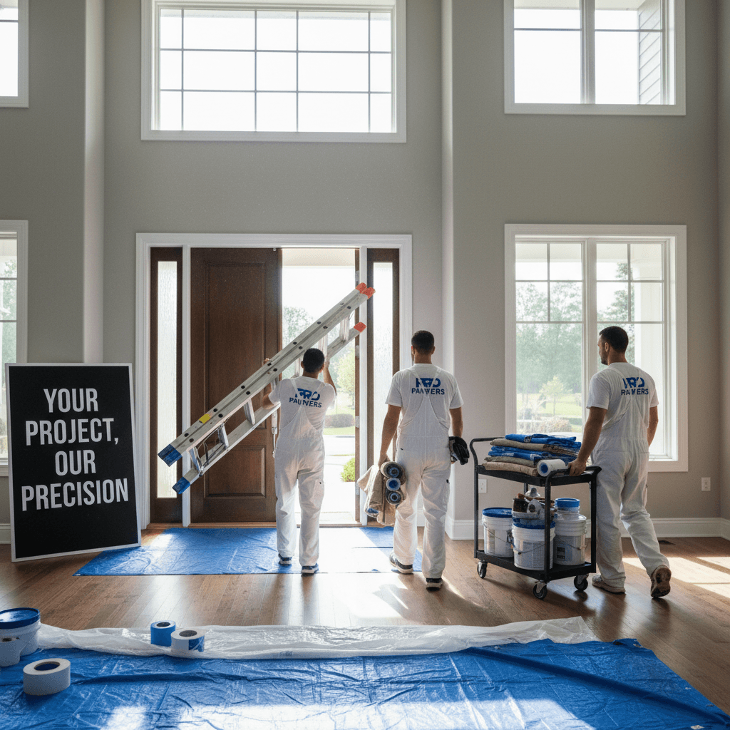 Painting crew managing equipment and logistics