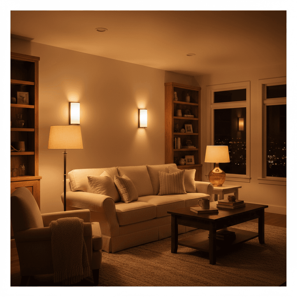 Warm artificial lighting in an interior room