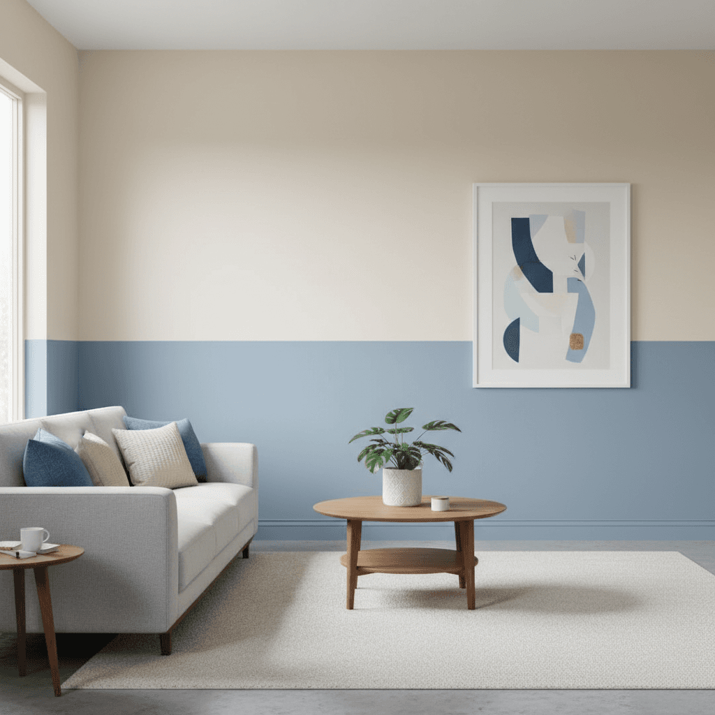 Interior living room with freshly painted walls showing clean lines and professional finish