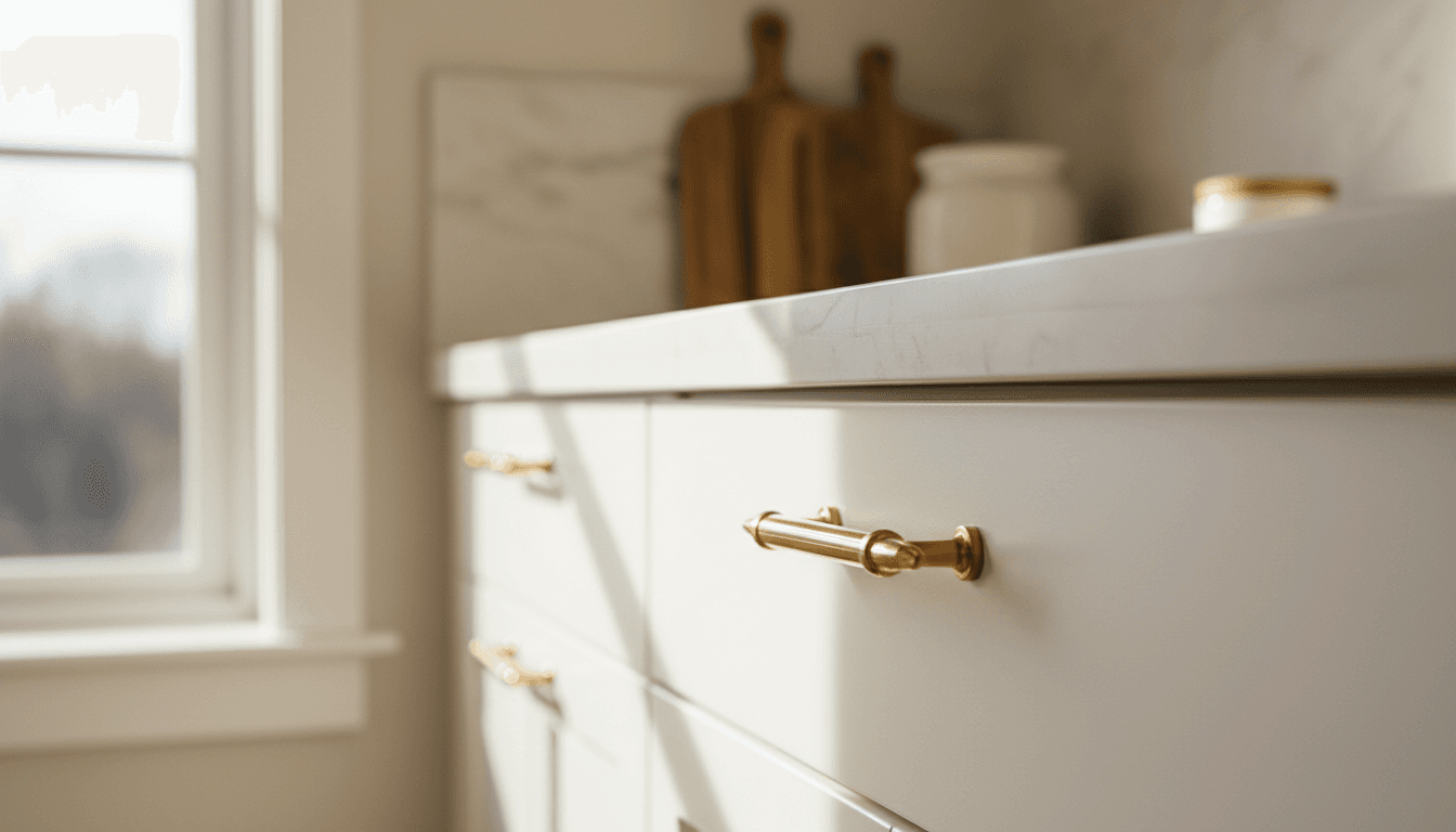 Freshly painted white kitchen cabinet with professional finish, natural window lighting highlighting the paint quality and detail work