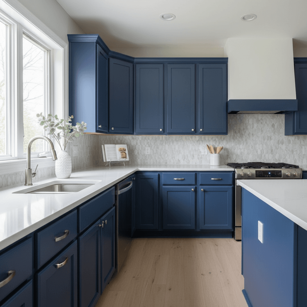 Completed cabinet painting project showcasing finished kitchen