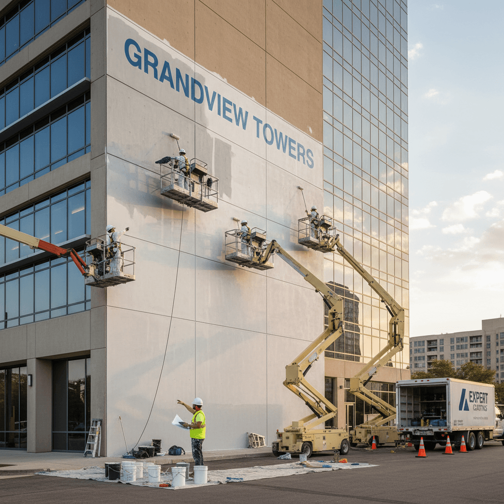 Commercial painting project in progress