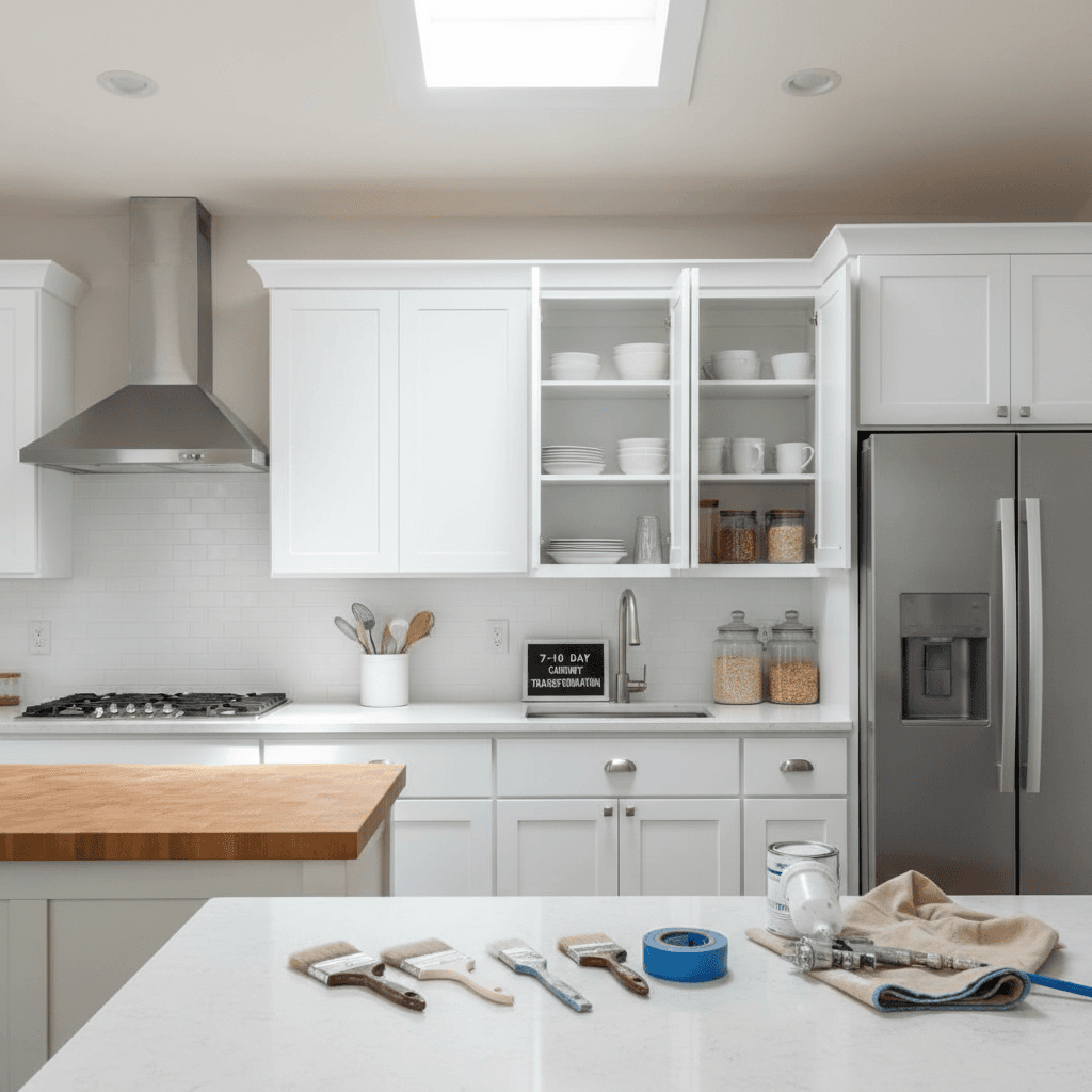 Custom cabinet painting project with spray-applied finish