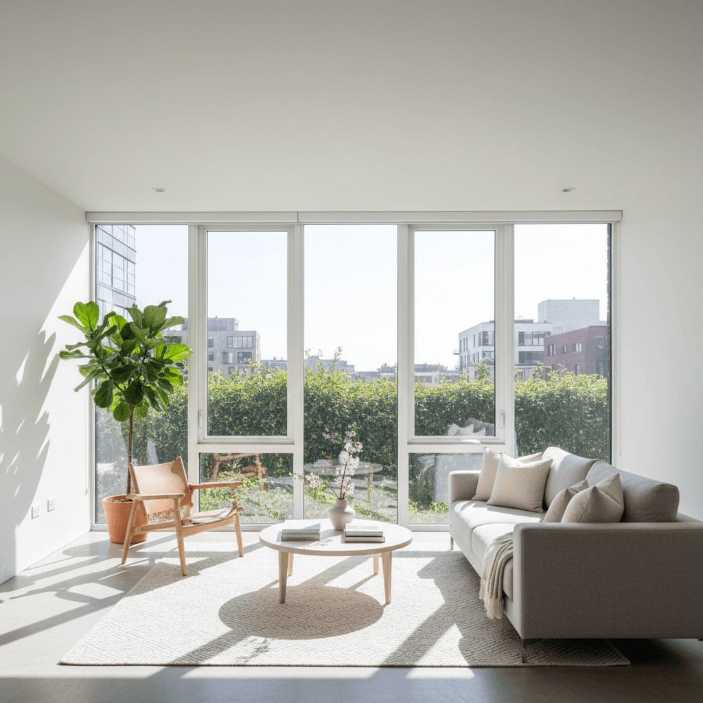 Bright natural light from windows illuminating an interior room